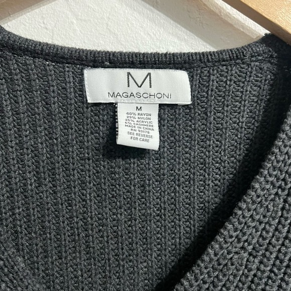Magaschoni Knit V Neck Sweater Cashmere Tunic Medium Charcoal Gray Basic Blend - Picture 2 of 3